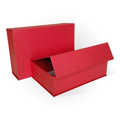Д10303П.280 Набор подарочных коробок 2 в 1 на магните с перекидной крышкой тисненая бумага РОГОЖКА 250x170x70 красный